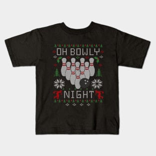 Oh Bowly Night Bowling Ugly Christmas Sweater Kids T-Shirt